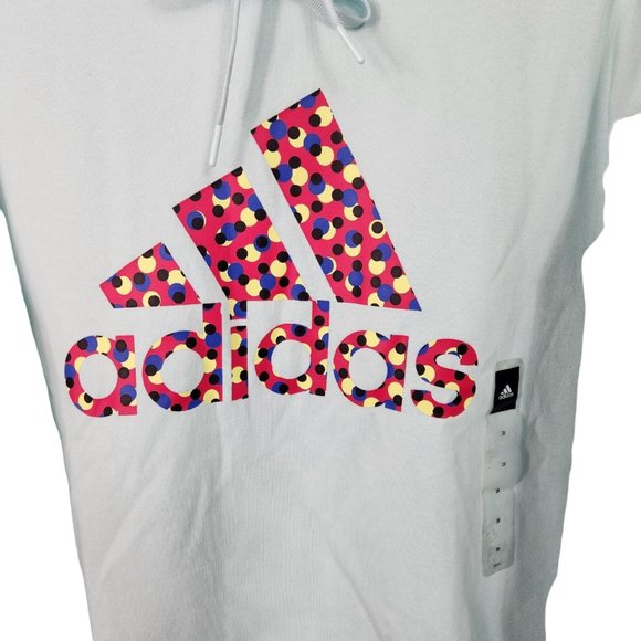 Adidas Womens Fleece‎ Hoodie Plus Size 2X Mint Green Polka Dot Graphic Logo  NWT - Picture 3 of 11